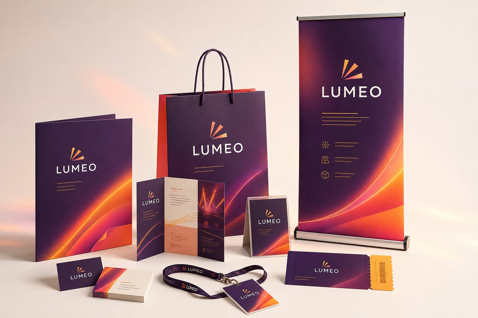 Farbige Messe- und Eventausstattung von Lumeo mit Roll-up und Printmaterial